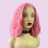 Shoulder Length Hot Pink Deep Wave 13x4 Front Lace Wig